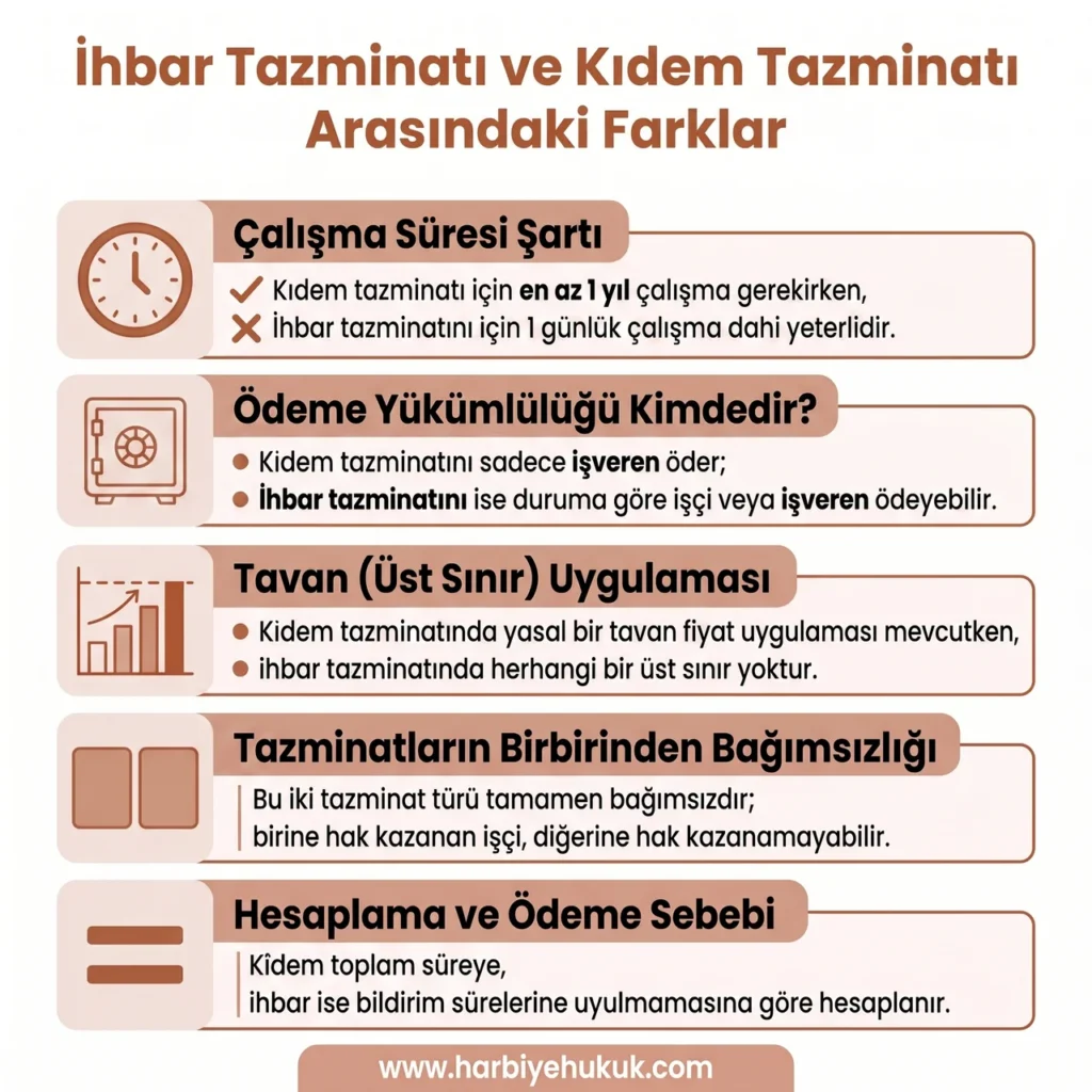 İhbar Tazminatı ve Kıdem Tazminatı Arasındaki Farklar