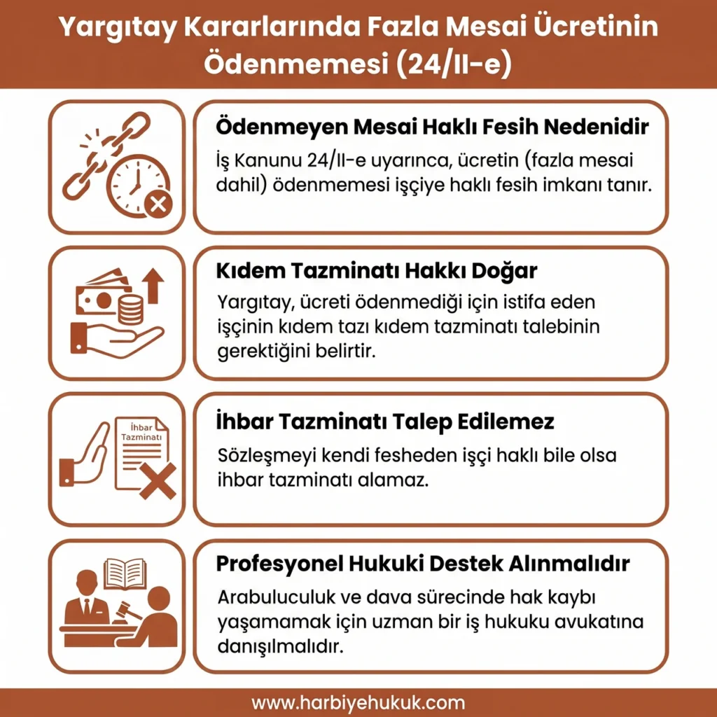 Yargıtay Kararlarında Fazla Mesai Ücretinin Ödenmemesi (24:II e)