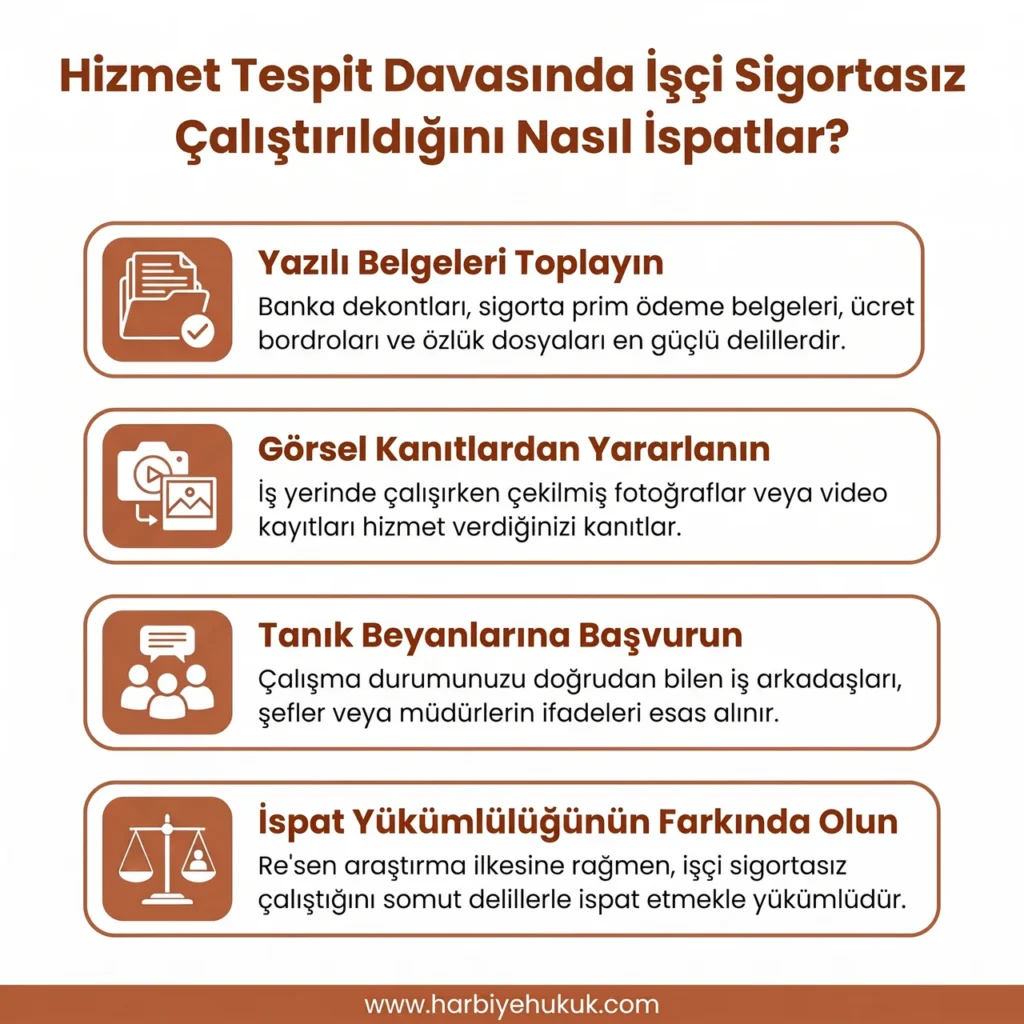 Hizmet Tespit Davasında İşçi Sigortasız Çalıştırıldığını Nasıl İspatlar?