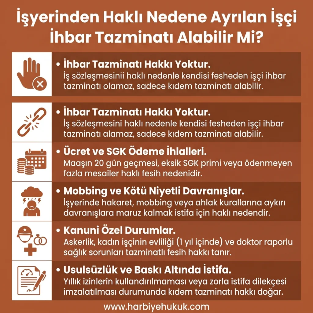 İşyerinden Haklı Nedene Ayrılan İşçi İhbar Tazminatı Alabilir Mi?
