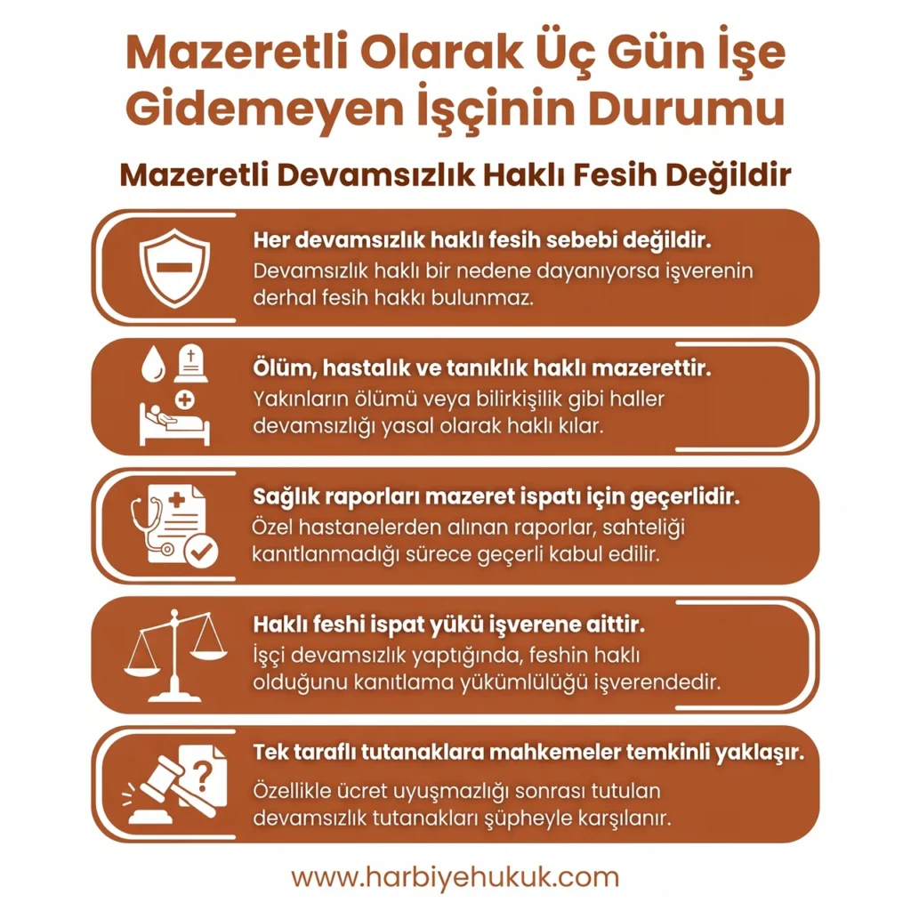 Mazeretli Olarak Üç Gün İşe Gidemeyen İşçinin Durumu