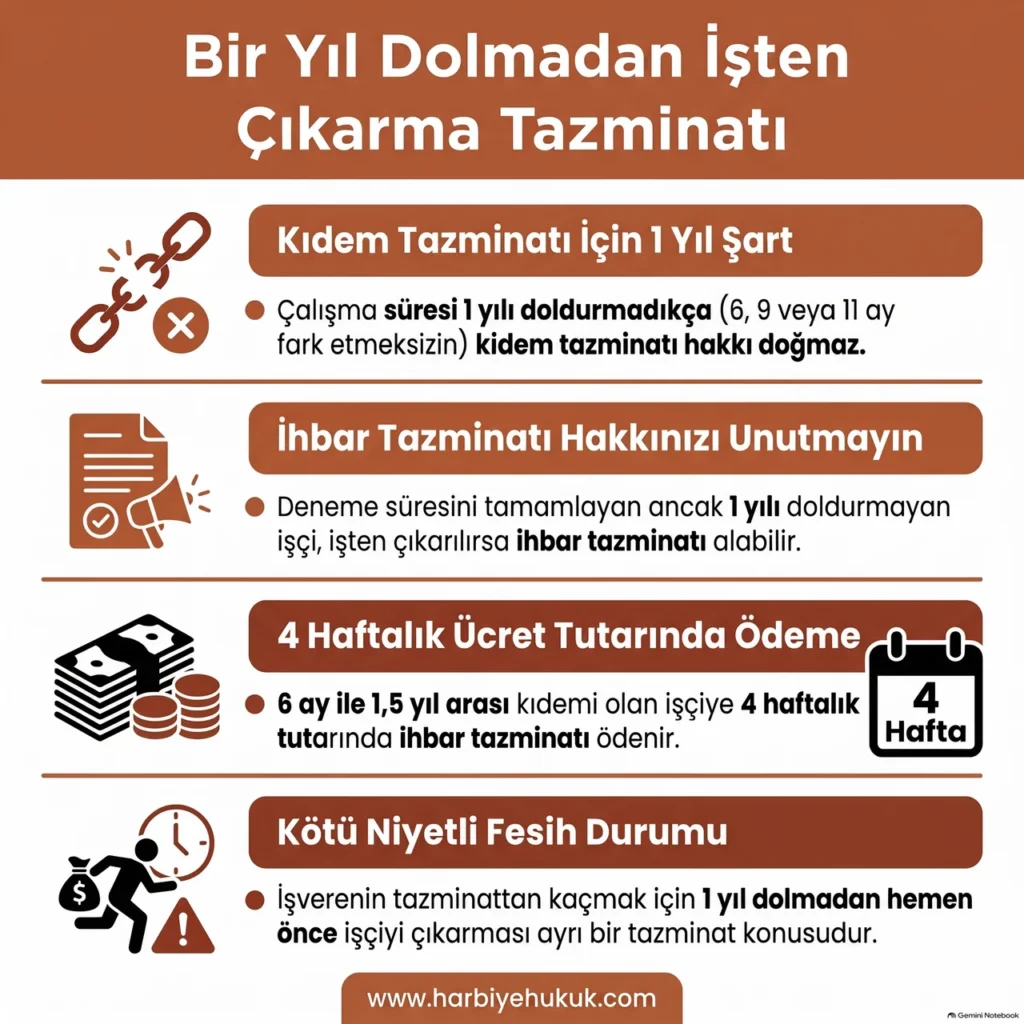Bir Yıl Dolmadan İşten Çıkarma Tazminatı
