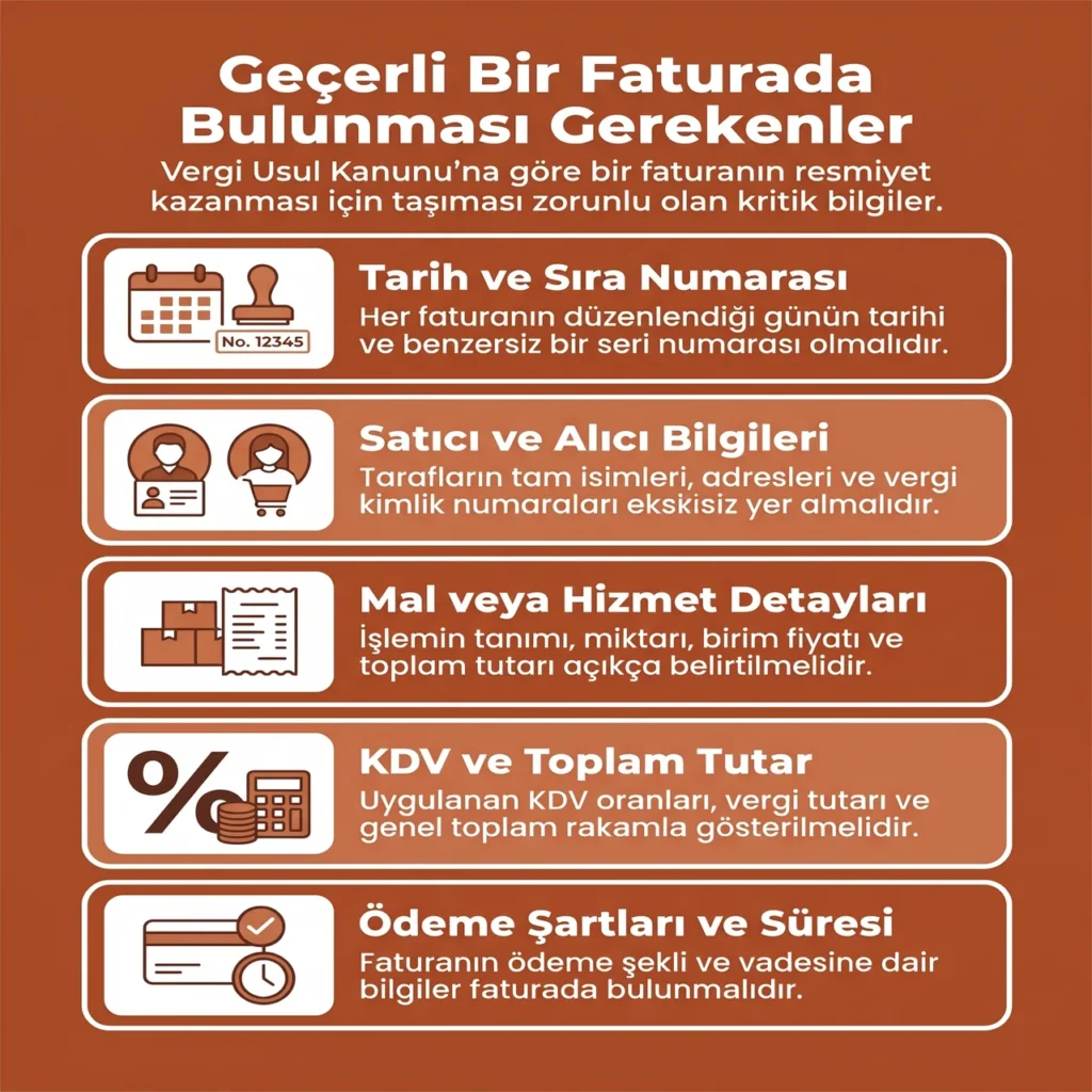 Geçerli Fatura İçin Gerekli Bilgiler