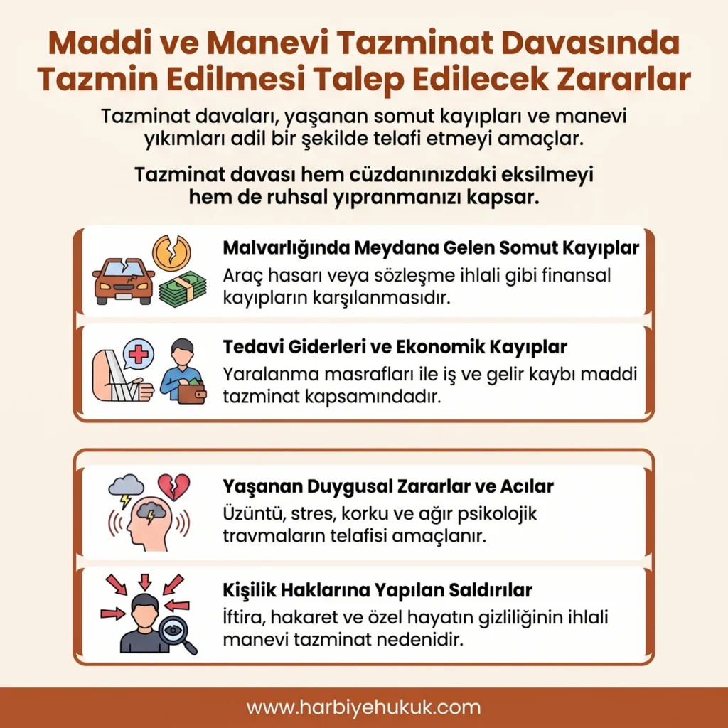 Maddi ve Manevi Tazminat Davasında Tazmin Edilmesi Talep Edilecek Zararlar