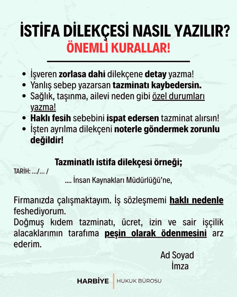 istifa dilekçesi örneği haklı fesih