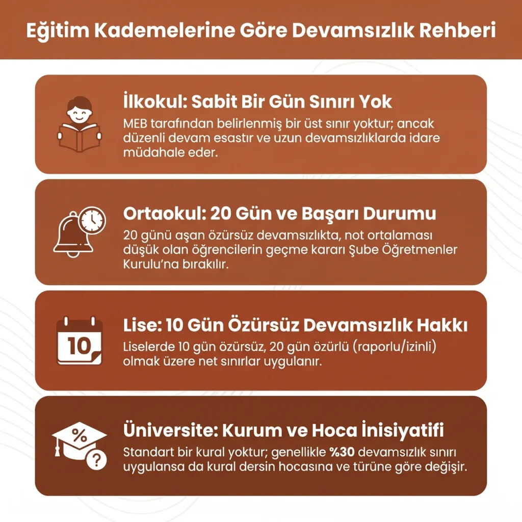 Öğrenim Seviyesine Göre Devamsızlık Süreleri
