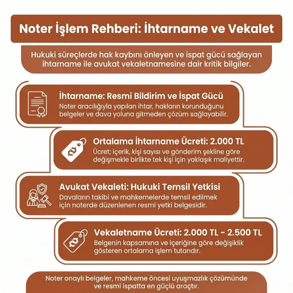 İhtarname ve Vekalet Noter Ücreti