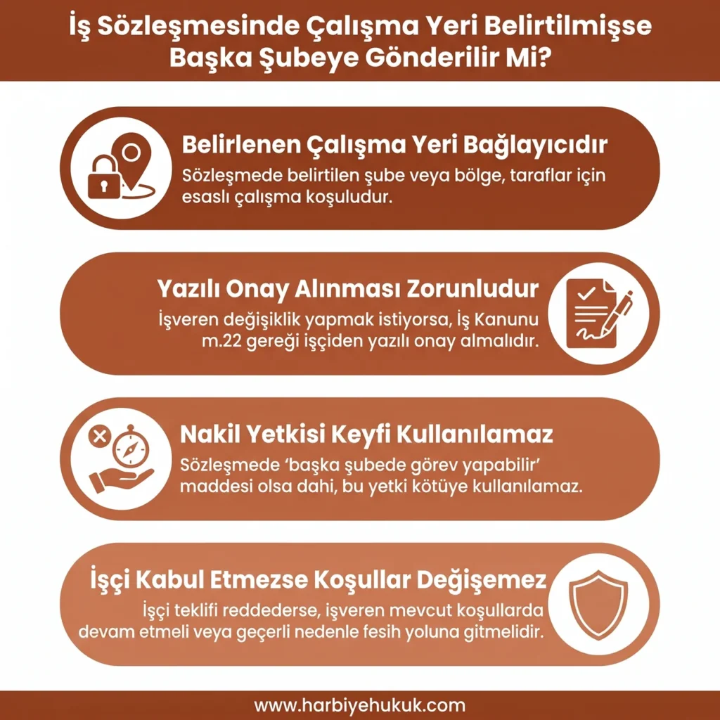 İş Sözleşmesinde Çalışma Yeri Belirtilmişse Başka Şubeye Gönderilir Mi?