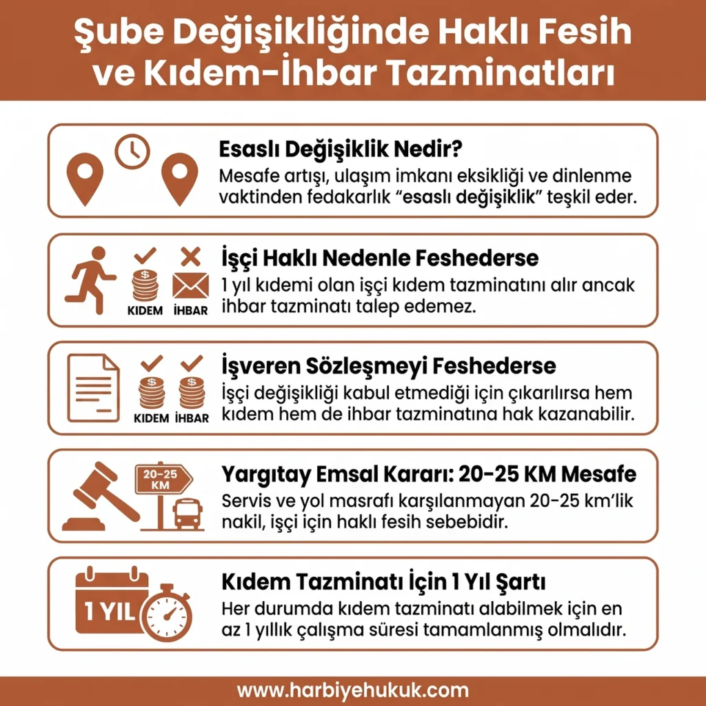 Şube Değişikliğinde Haklı Fesih ve Kıdem İhbar Tazminatları