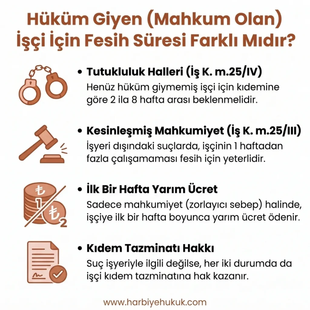 Hüküm Giyen (Mahkum Olan) İşçi İçin Fesih Süresi Farklı Mıdır?