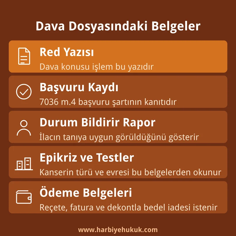 SGK kanser ilacı davası dosyasında bulunması gereken belgeler ve gerekli olma sebepleri